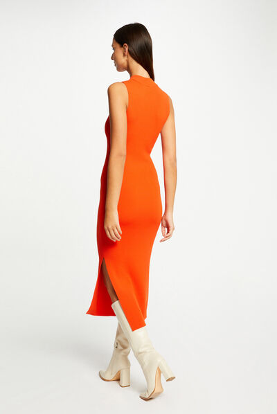 Robe pull longue ajustée avec fente orange femme