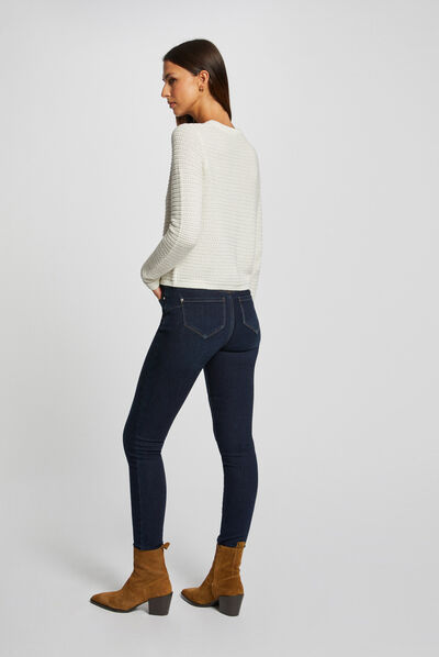Gilet court boutonné col rond ecru femme