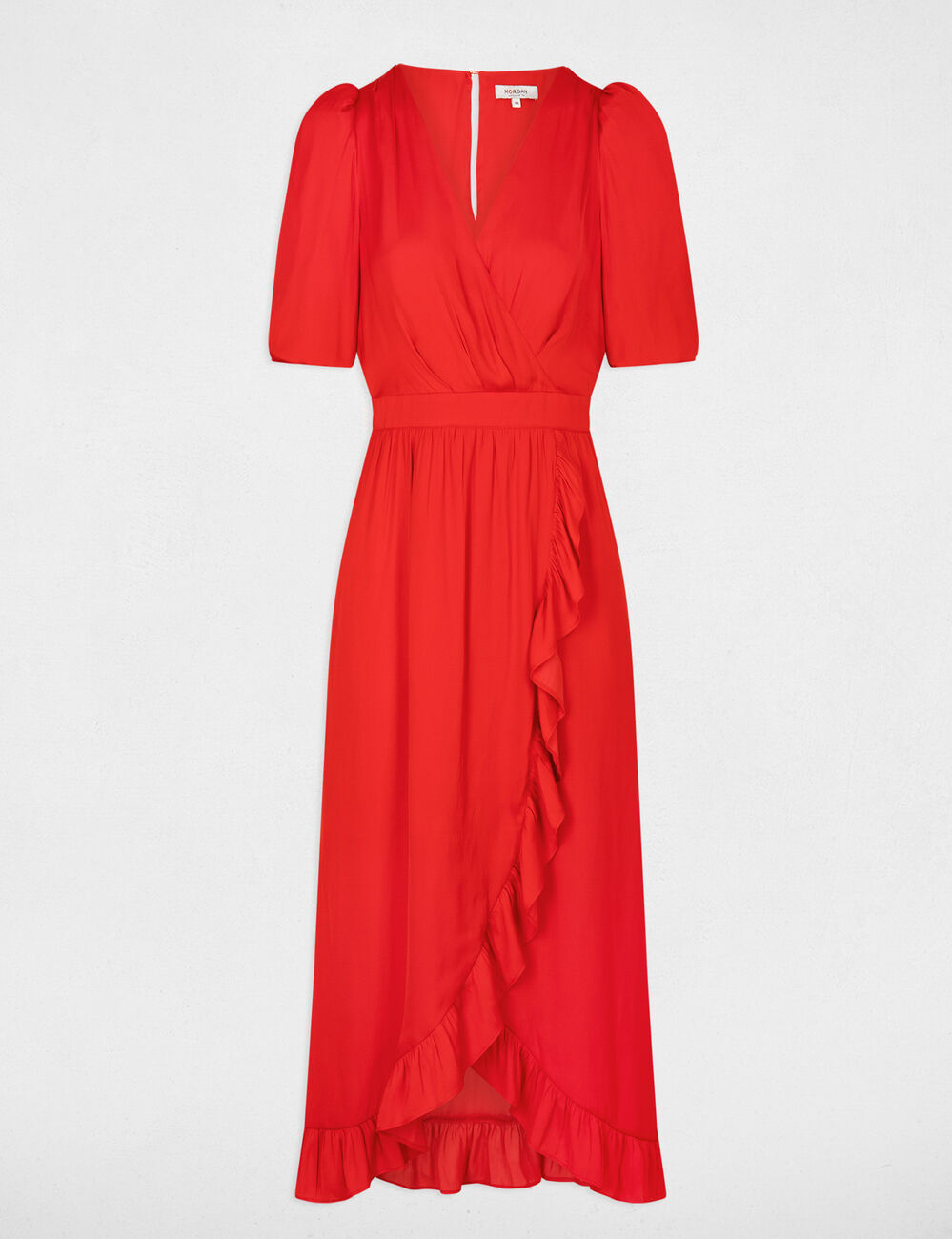 Robe longue portefeuille orange fonc&eacute; femme