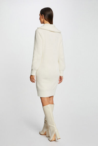 Robe pull droite avec col camionneur ivoire femme