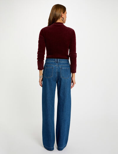 Pull manches longues maille duveteuse prune femme