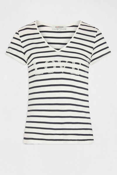 T-shirt manches courtes à rayures marine femme