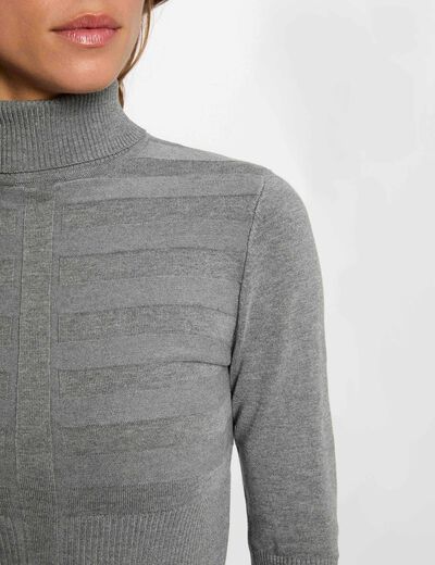 Pull col roul&eacute; ajust&eacute; gris clair femme