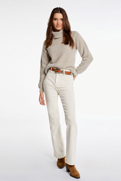 Pull manches longues à col roulé beige clair femme