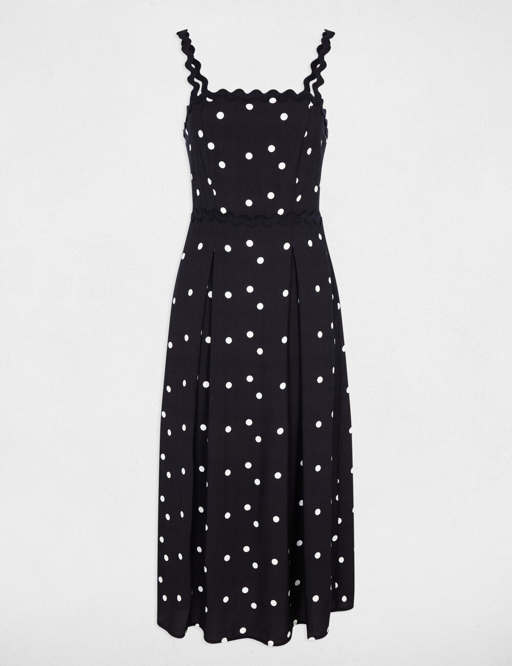 Robe mi-longue pois bleu marine femme