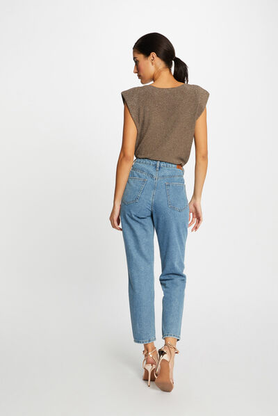 Pull manches courtes à épaulettes vert kaki femme