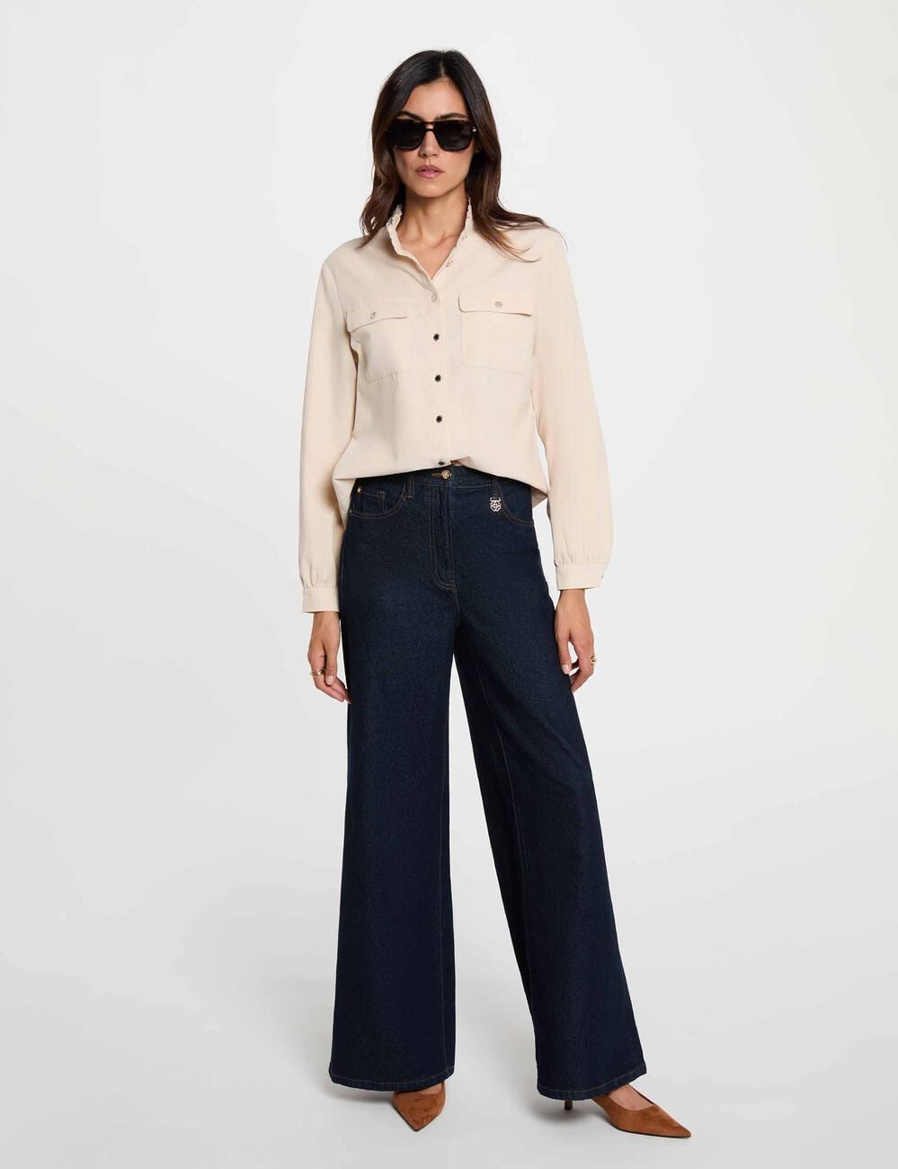 Chemise en velours c&ocirc;tel&eacute; ivoire femme