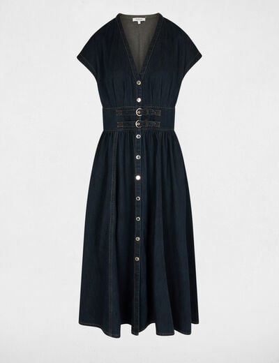 Robe mi-longue en jean bleu femme