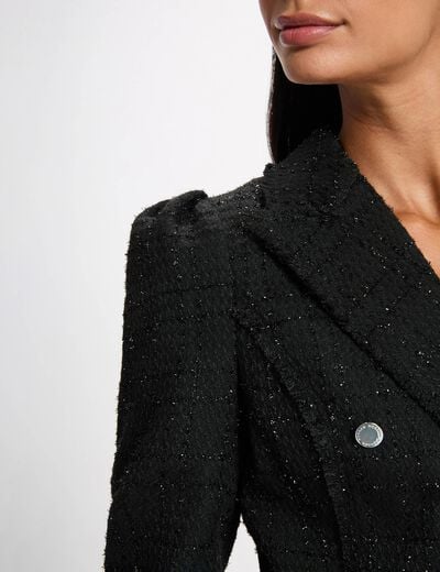 Veste tweed cintr&eacute;e noir femme