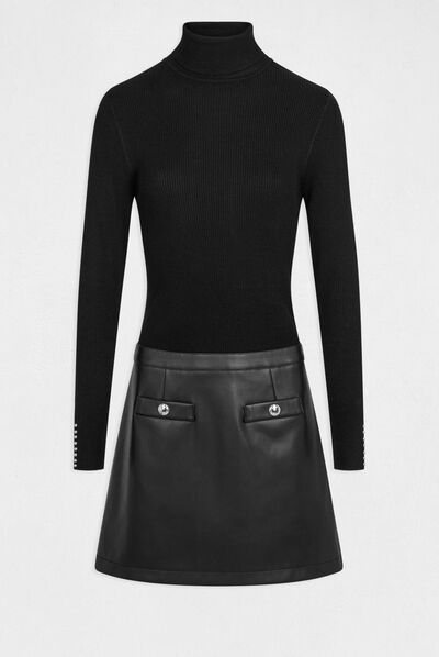 Robe pull ajustée effet 2-en-1 noir femme