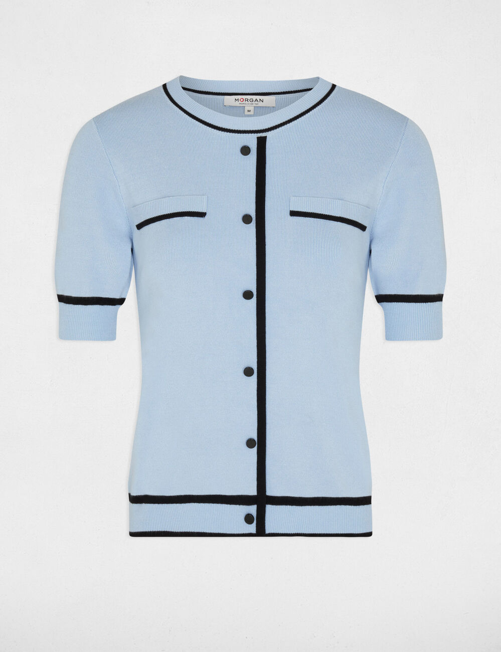 Pull col rond manches courtes ciel femme