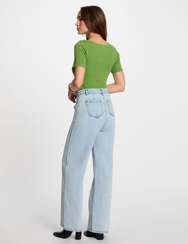 jeans large taille haute denim bleach femme Jeans large taille haute denim bleach femme