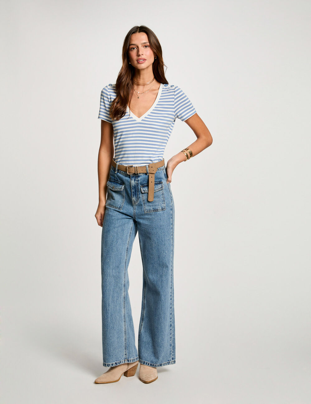 T-shirt manches courtes rayé blanc femme