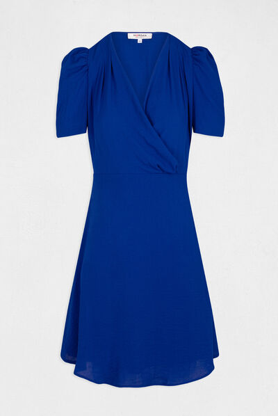 Robe évasée avec col cache-coeur bleu electrique femme