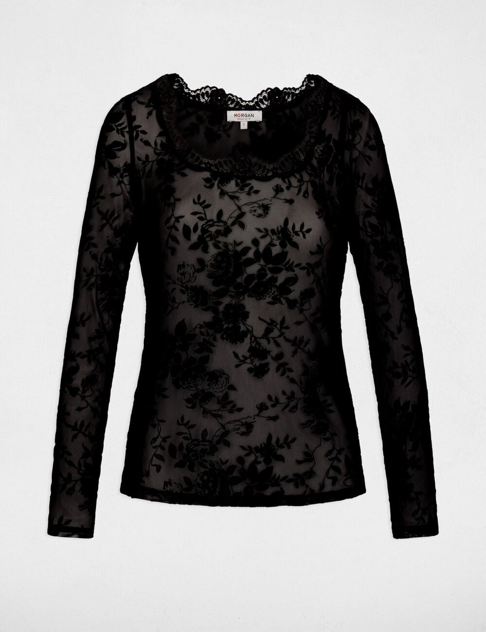 T-shirt dentelle col coeur noir femme