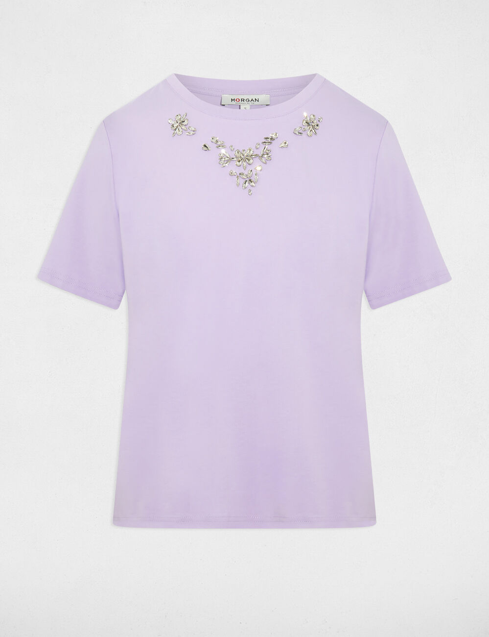 T-shirt strass manches courtes mauve femme