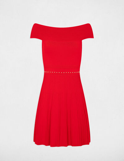 Robe tricot longueur genou patineuse rouge femme
