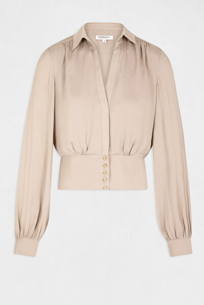 Blouse manches longues taupe femme