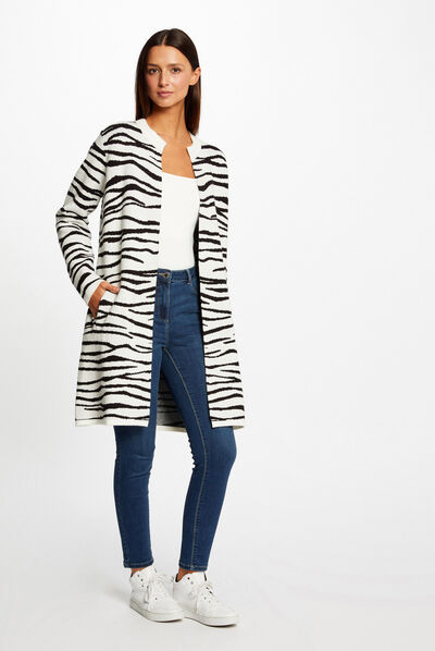 Gilet long imprimé zèbre noir femme