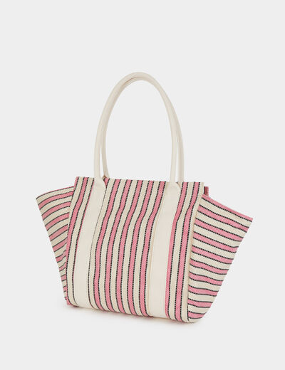 Sac cabas ray&eacute; ivoire femme