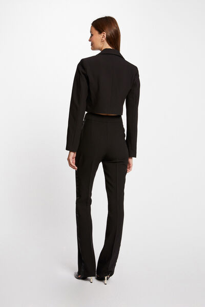 Veste courte smocking col satin noir femme