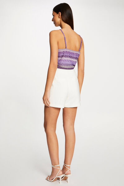 Débardeur col en V aspect crochet violet femme