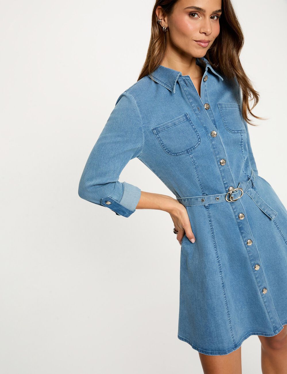 Robe courte ajust&eacute;e denim stone femme