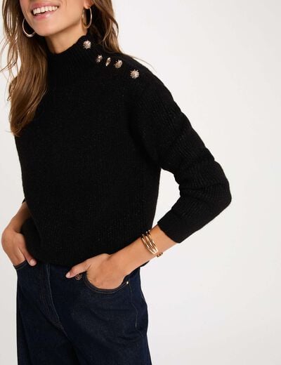 Pull col montant noir femme