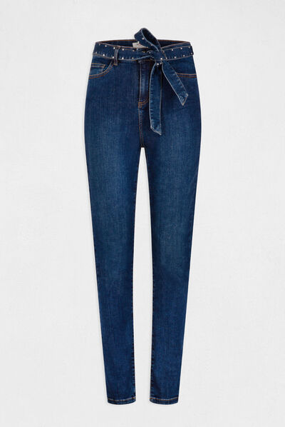 Jeans regular taille haute ceinturé jean stone femme
