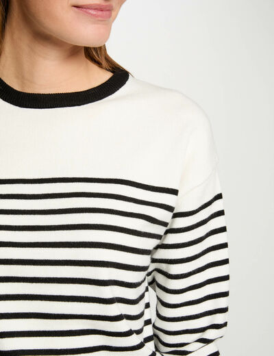 Pull col rond rayé blanc femme