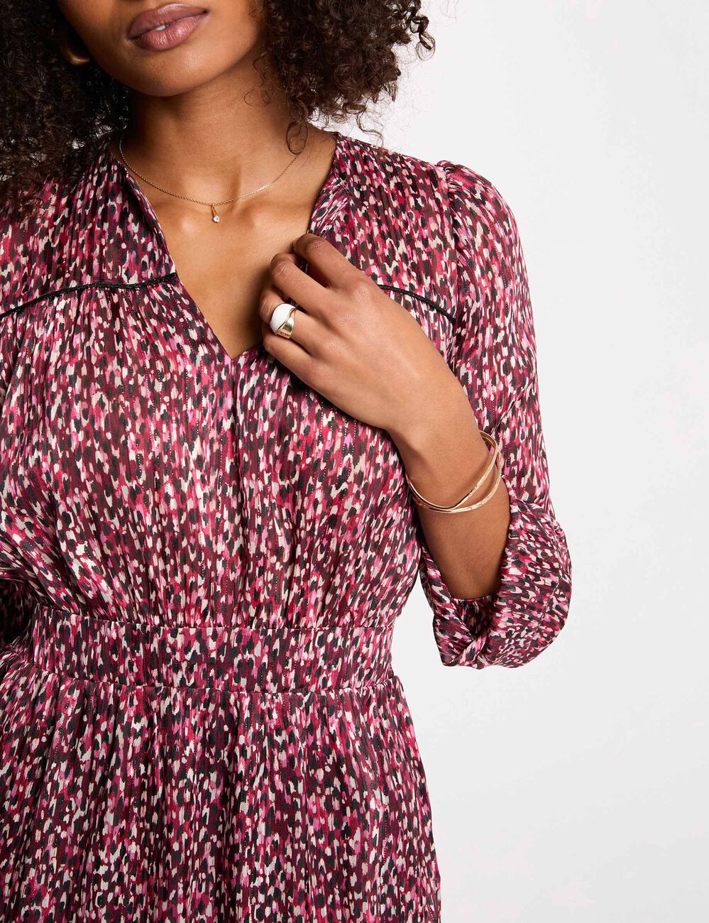 Robe courte col v multicolore femme