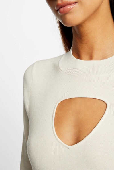 Pull manches longues avec ouverture ivoire femme