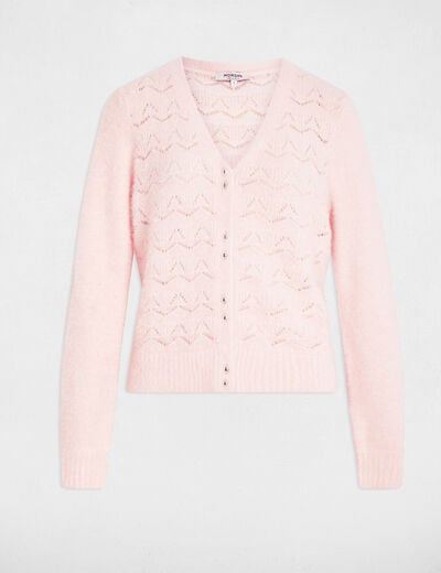 Gilet col v textur&eacute; rose clair femme
