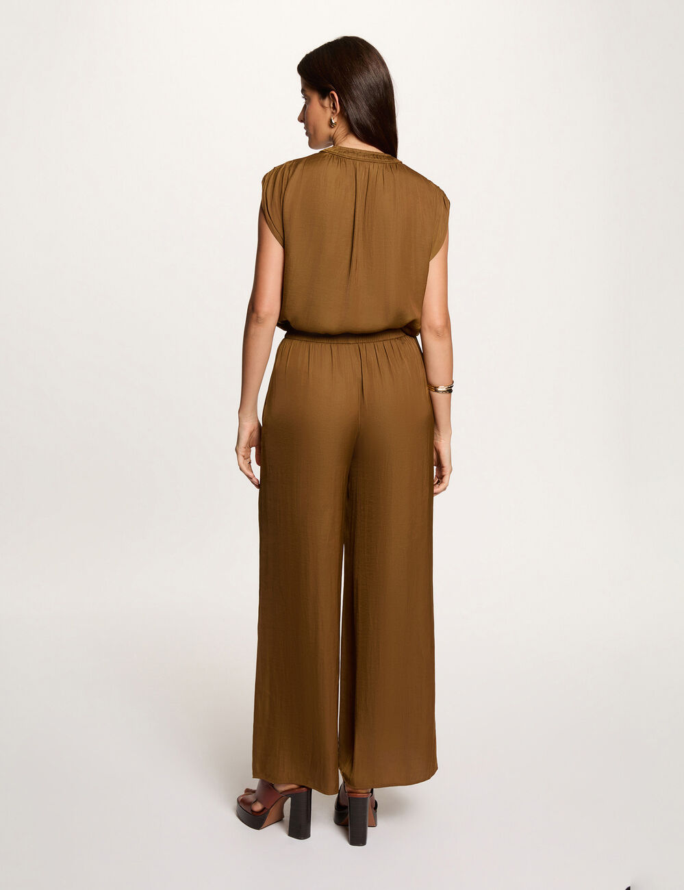 Blouse manches courtes satin camel femme
