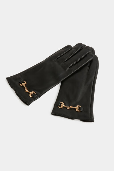Gants en cuir avec ornements noir femme