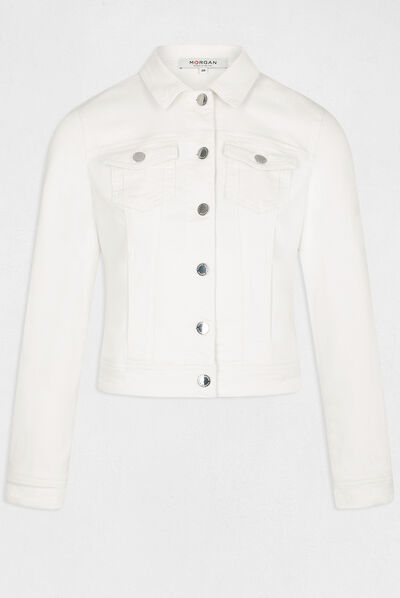 Veste droite boutonnée en jean ecru femme