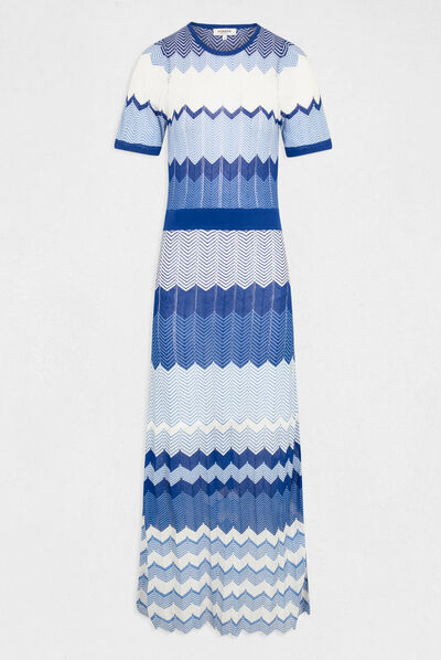 Robe pull longue droite imprimé chevron bleu moyen femme