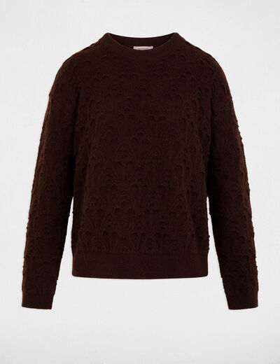 Pull col rond fantaisie marron fonc&eacute; femme