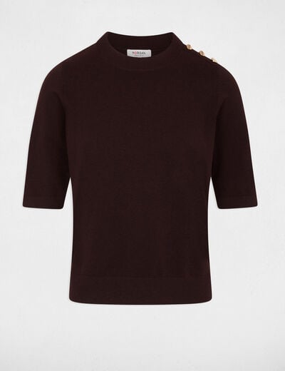 Pull col rond manches courtes marron fonc&eacute; femme