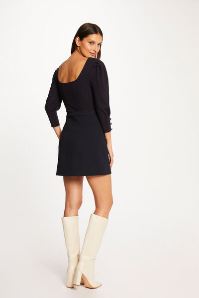 Pull manches 3/4 bouffantes marine femme