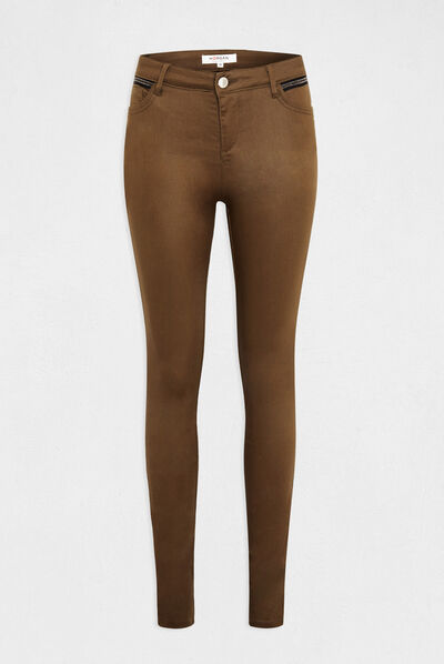 Pantalon skinny enduit à détails bijoux vert moyen femme