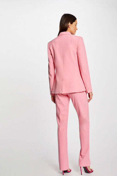 Veste tailleur droite avec col châle rose clair femme