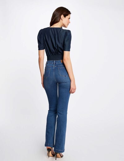 Jeans droit avec d&eacute;tails tress&eacute;s denim stone femme