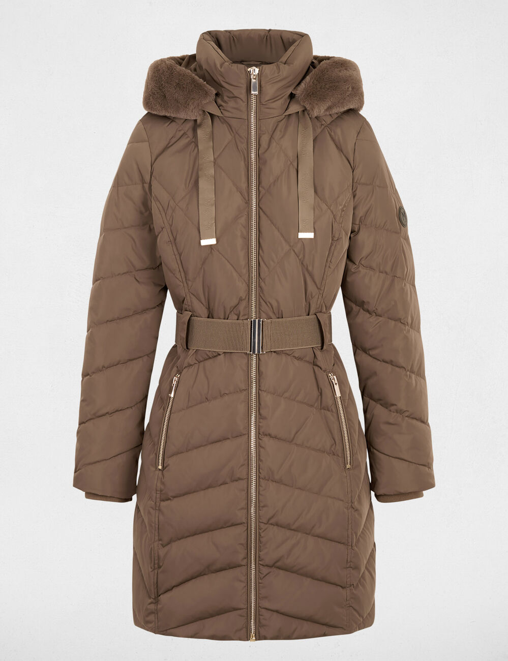 Doudoune longue capuche vert kaki femme