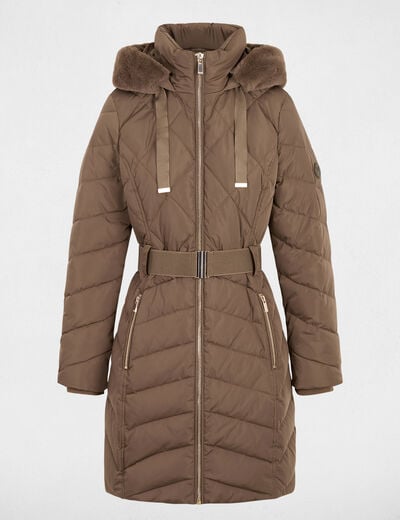 Doudoune longue capuche vert kaki femme