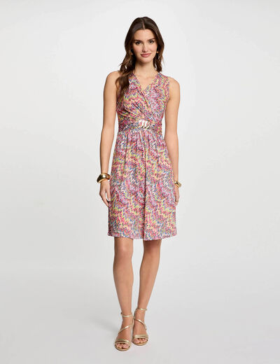 Robe courte droite imprimée multicolore femme