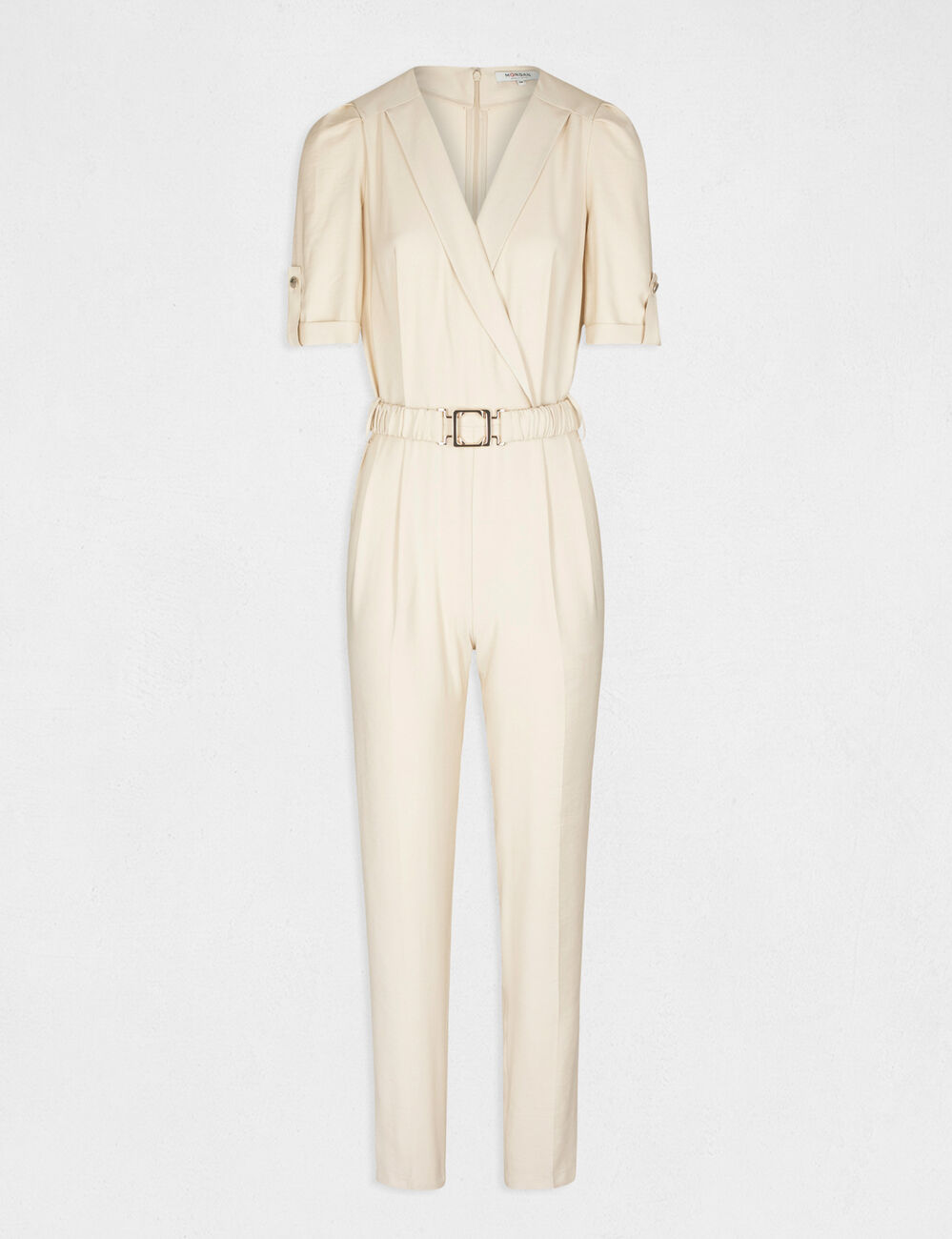 Combinaison droite avec ceinture beige femme