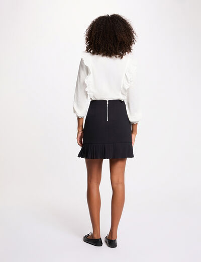 T-shirt brod&eacute; col v blanc femme