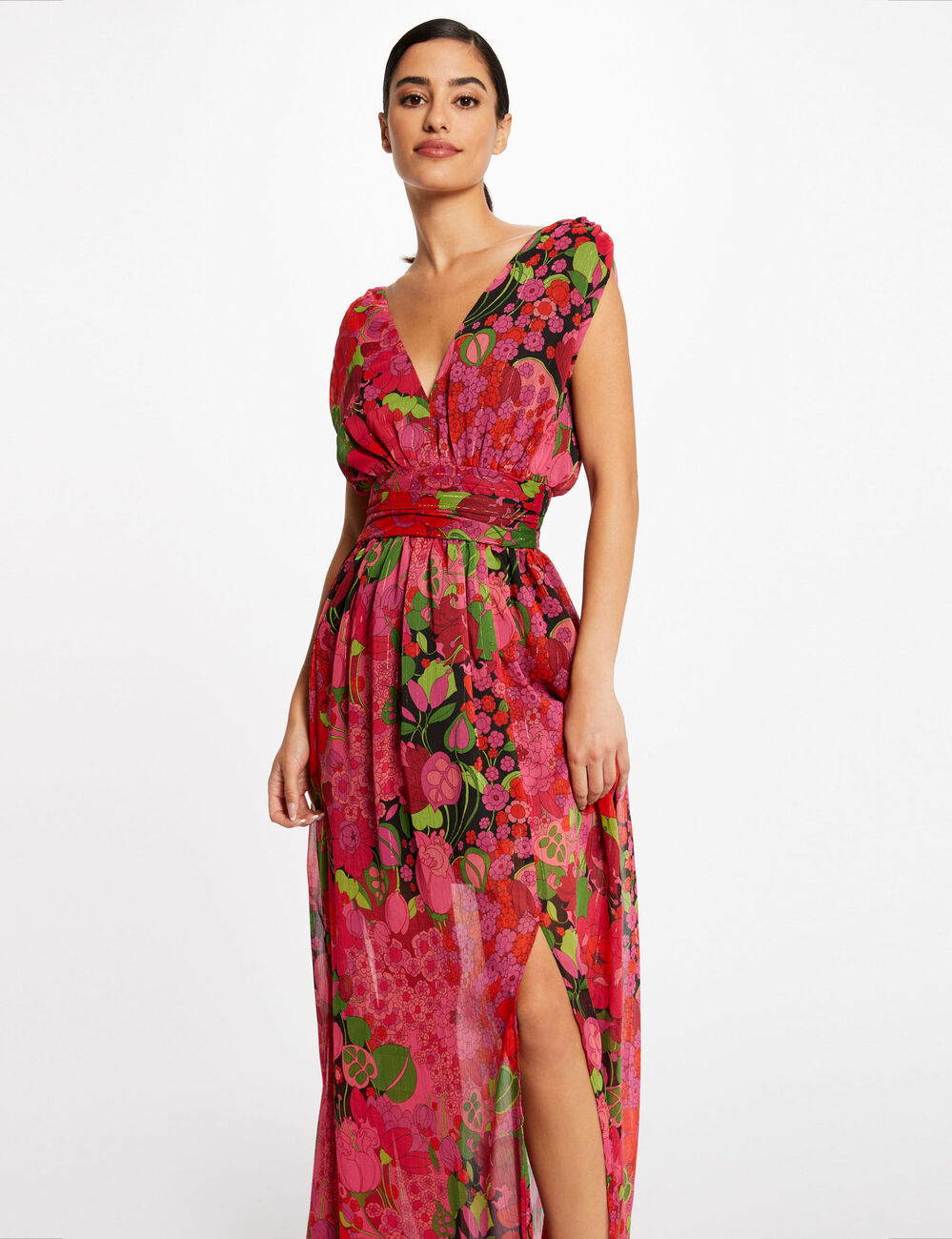 Robe longue évasée imprimé floral multico femme