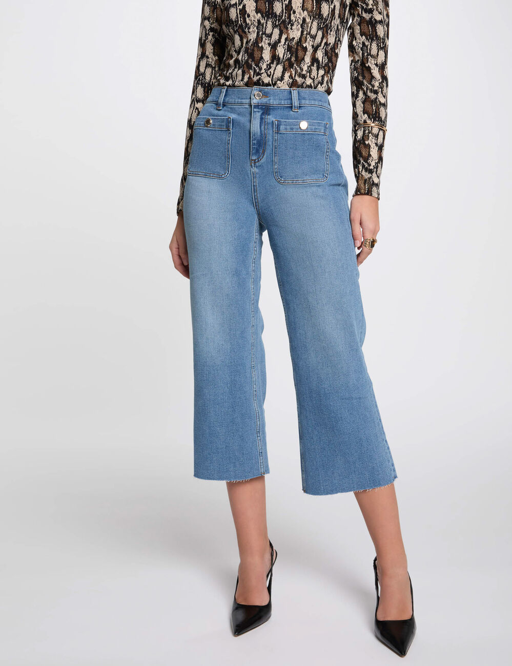Pantalon jambe large 7/8ème denim stone femme